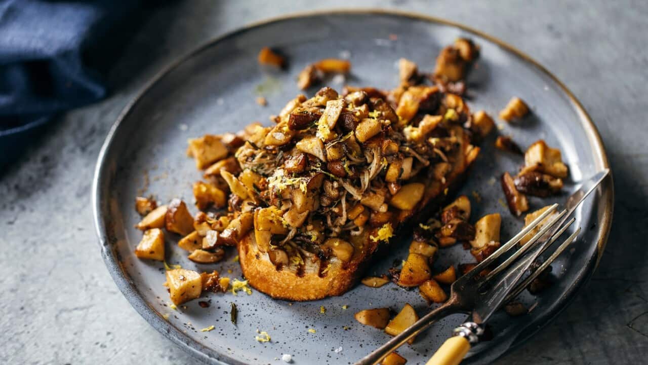 Lemon myrtle mushrooms on toast