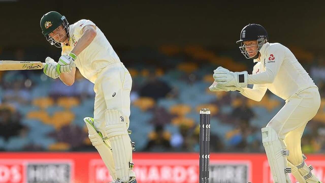 Cameron Bancroft guides a shot past Jonny Bairstow