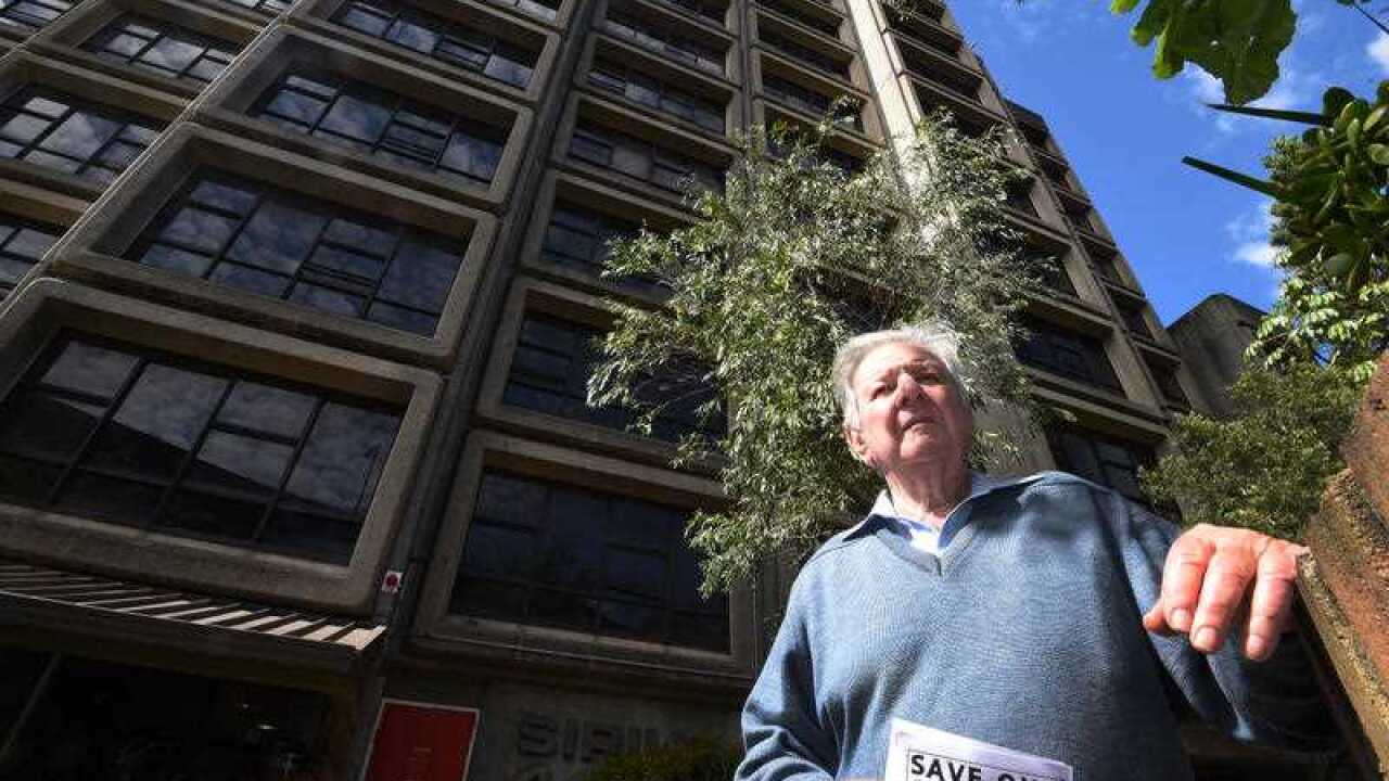 Jack Mundey outside the Sirius building in Sydney.