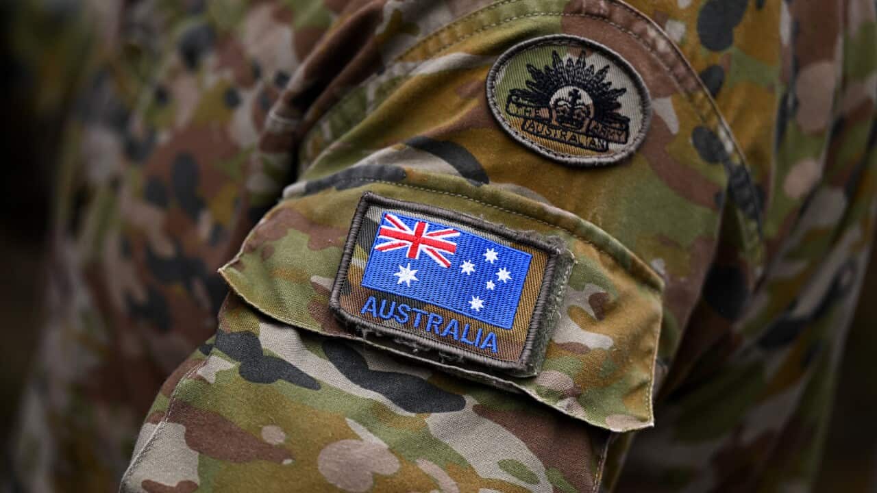 An Australian flag pictured on the uniform of Australian Army personnel