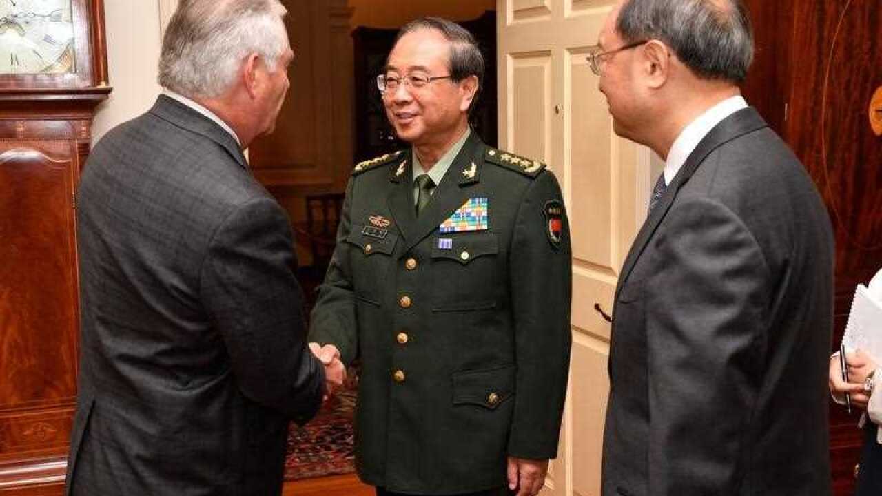 US Secretary of State Rex Tillerson greeting General Fang Fenghui, Chief of the People's Liberation Army