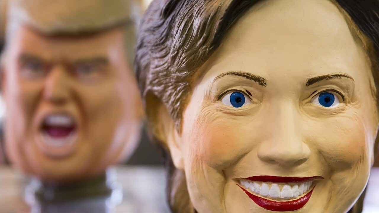Rubber Masks Of Hilary Clinton And Donald Trump Manufactured In Japan