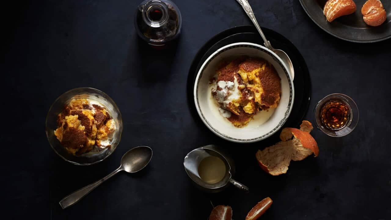 Warm mandarin pudding