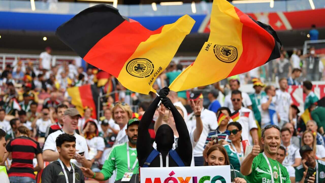 Fans of Mexico and Germany enjoy the pre match atmosphere prior to the 2018 FIFA World Cup Russia group F match