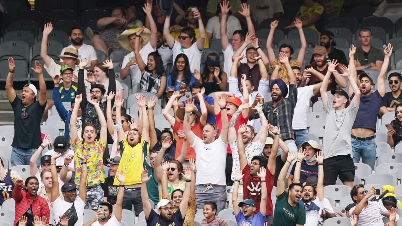 The crowd performs the Mexican Wave during day two of the second Test Match between Australia and India at The MCG, Melbourne, Sunday, December 27, 2020.