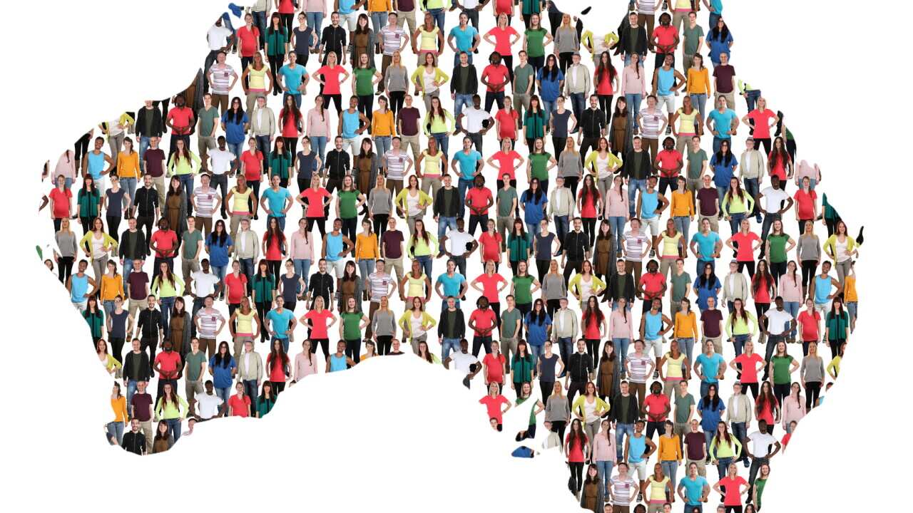 Australia map multicultural group of people integration immigration diversity