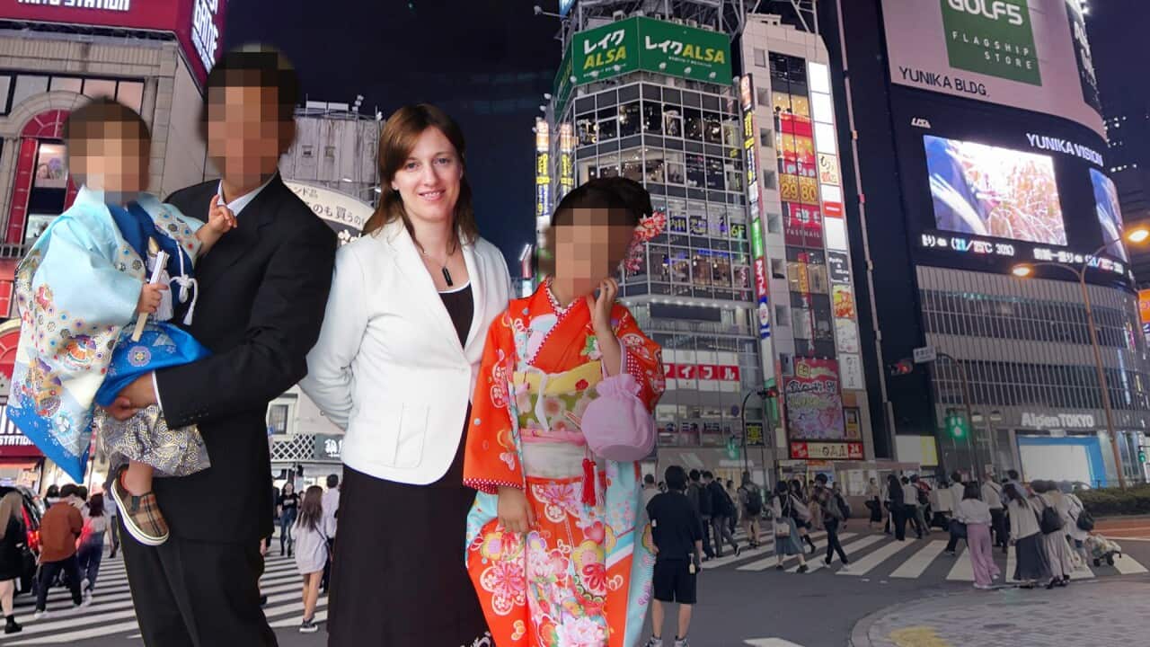 Four people, three with pixelated faces.