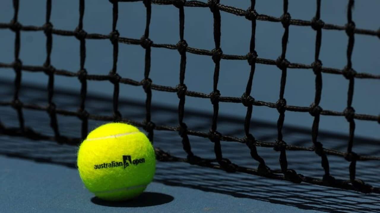 An Australian Open tennis tournament ball in Melbourne, Wednesday, Jan. 8, 2014. The Australian Open starts on Monday, Jan. 13. (AAP Image/Julian Smith) NO ARCHIVING