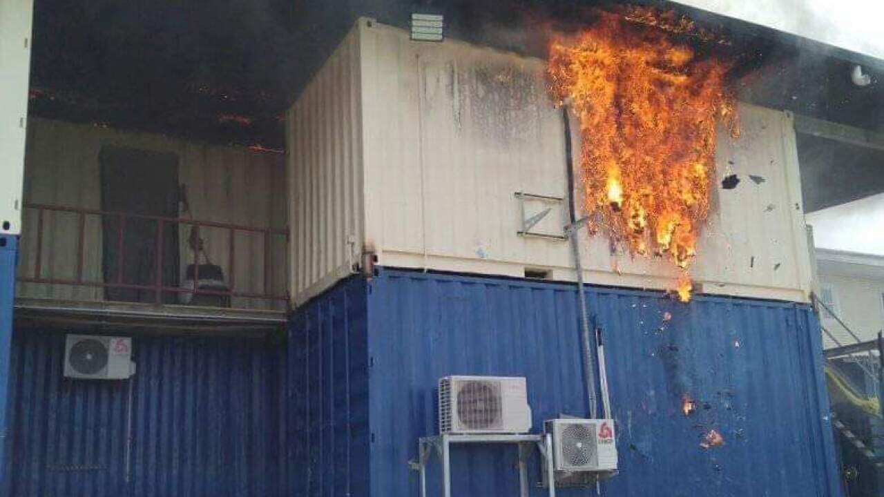 The scene where a 31-year-old asylum seeker reportedly set fire to himself and his room at the Hillside Compound on Manus Island on Friday afternoon.