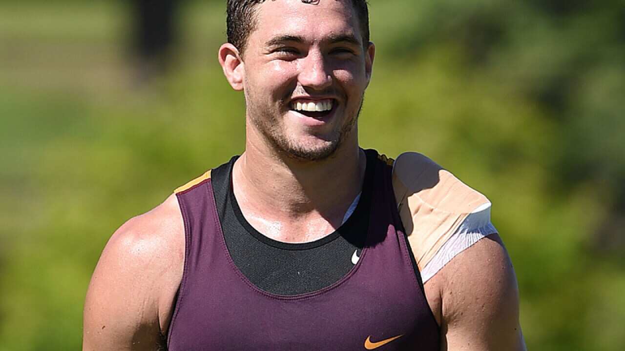 Corey Oates smiles during the Brisbane Broncos training session