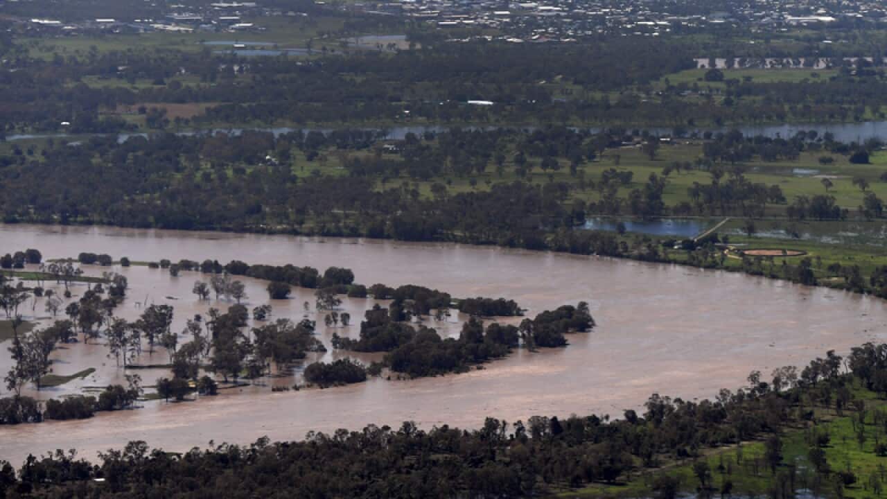 The swollen Fitzroy River is seen in Rockhampton
