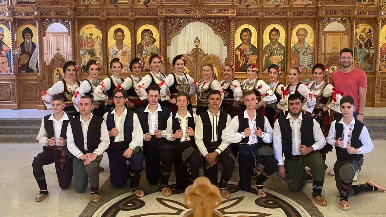 Serbian Folkloric ensemble Ravna Gora Bonnyrigg during their visit to the St Sava Monastery in Hall near Canberra.