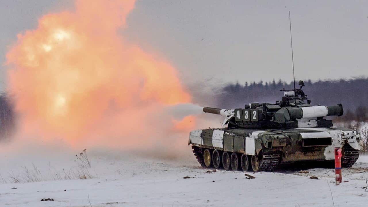 A tank takes part in a military exercise