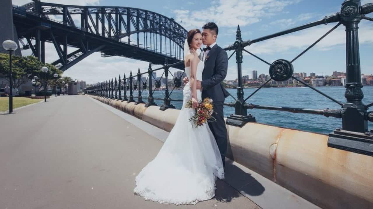 Lina Xing and Wei Jiang pose for their pre-wedding photos