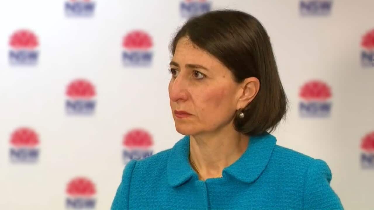 NSW Premier Gladys Berejiklian takes quesstions from journalists at a media conference