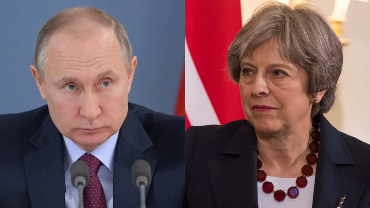 Composite image: British Prime Minister Theresa May and Russian President Vladimir Putin