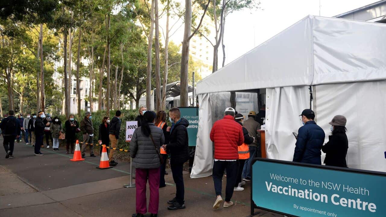 Mass vaccination hub at Sydney Olympic Park.