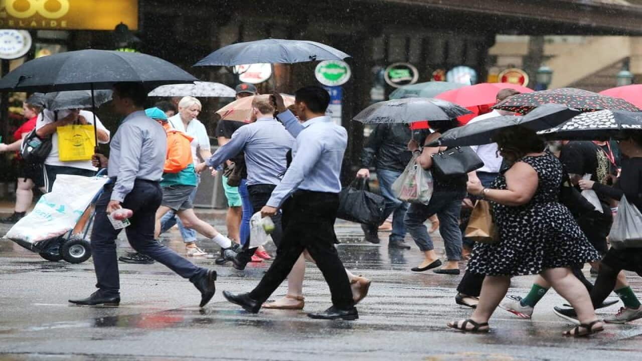 People walking with umbrellas amid a Brisbane downpour (file picture).