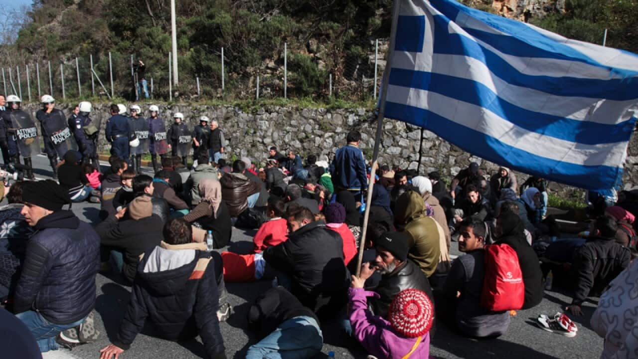 a protest on a highway at Tempe valley near the city of Larissa
