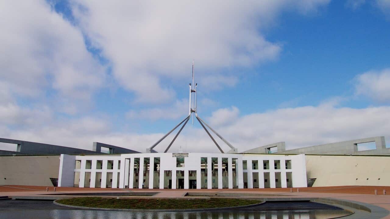 A view of the Parliament House in Canberra, Australia.