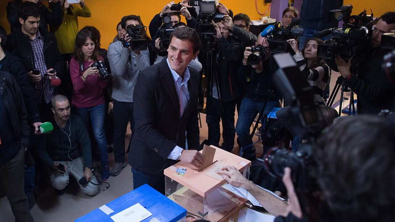 Ciudadanos (Citizens) leader Albert Rivera casts his vote at a polling station