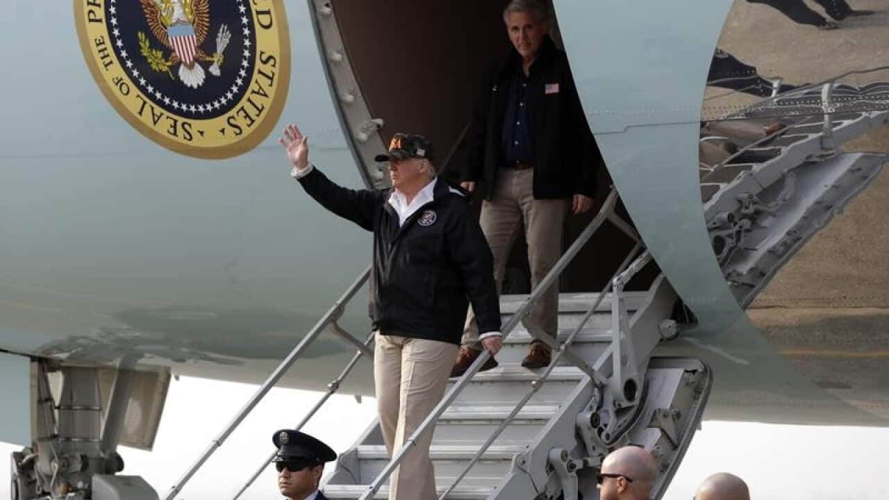 Donald Trump arrives in California