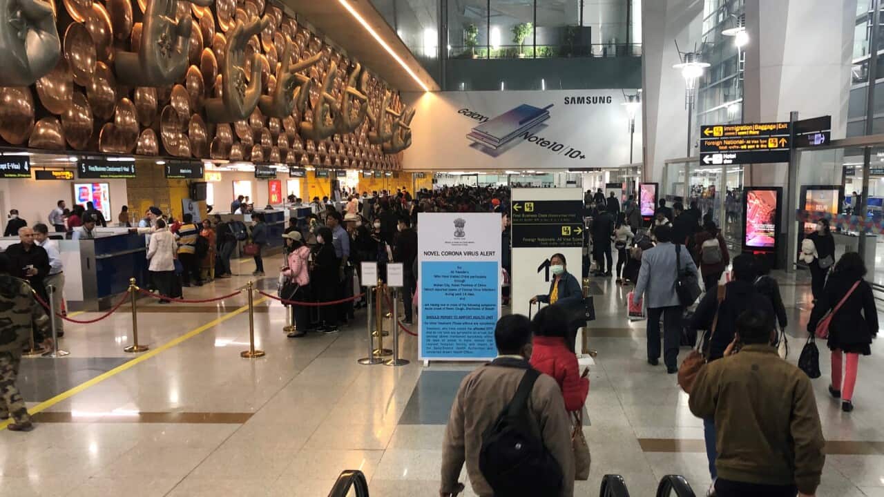 Coronavirus alert signage in New Delhi, India.