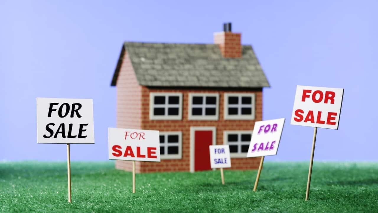 For sale signs in front of model house