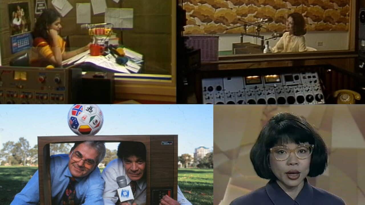A montage of journalists and presenters of SBS over the years.