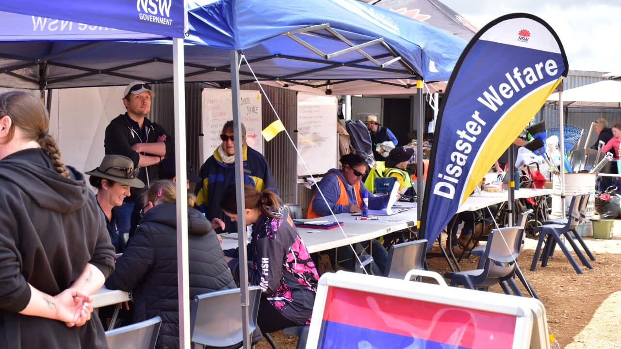 A recovery centre is seen in Eugowra, Central West New South Wales, Sunday, November 20, 2022. Authorities are warning it could be months before flooding impacts are resolved in NSW as a second death is recorded in Eugowra.