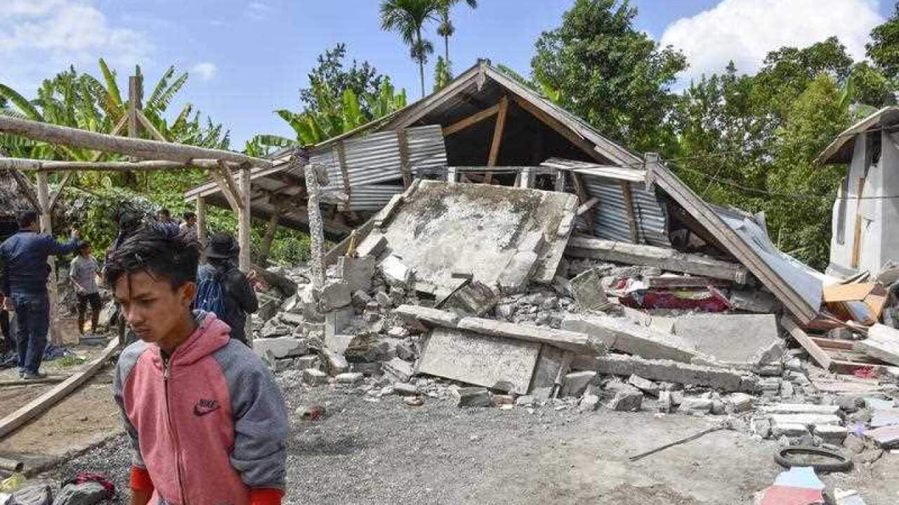 A view of a collapsed house after an earthquake struck in Lombok, West Nusa Tenggara, Indonesia, 29 July 2018.