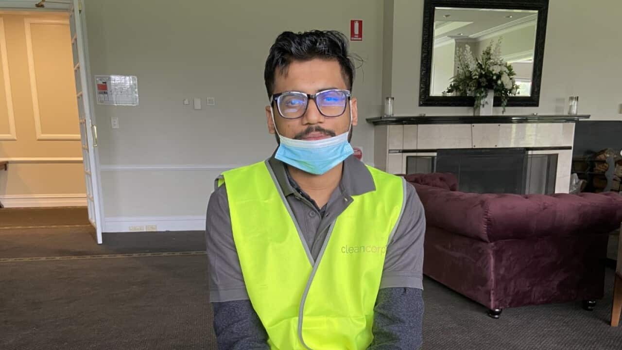 Nepalese student Saurav has been cleaning in Sydney for two years.
