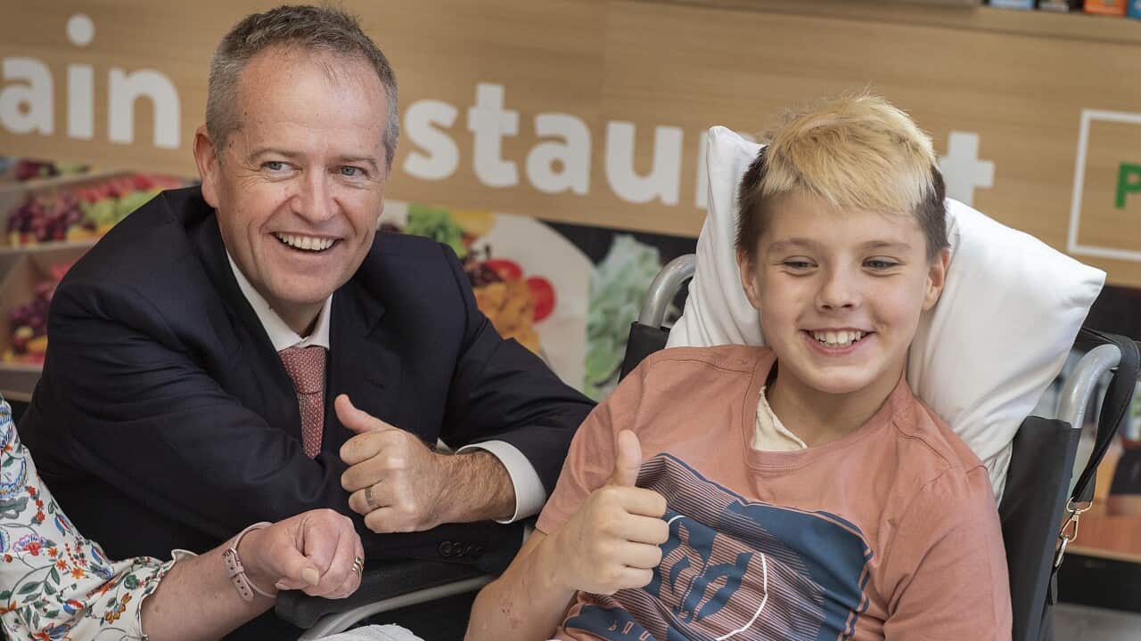 Opposition Leader Bill Shorten visited the Royal Children's Hospital to announce more support for children diagnosed with cancer.