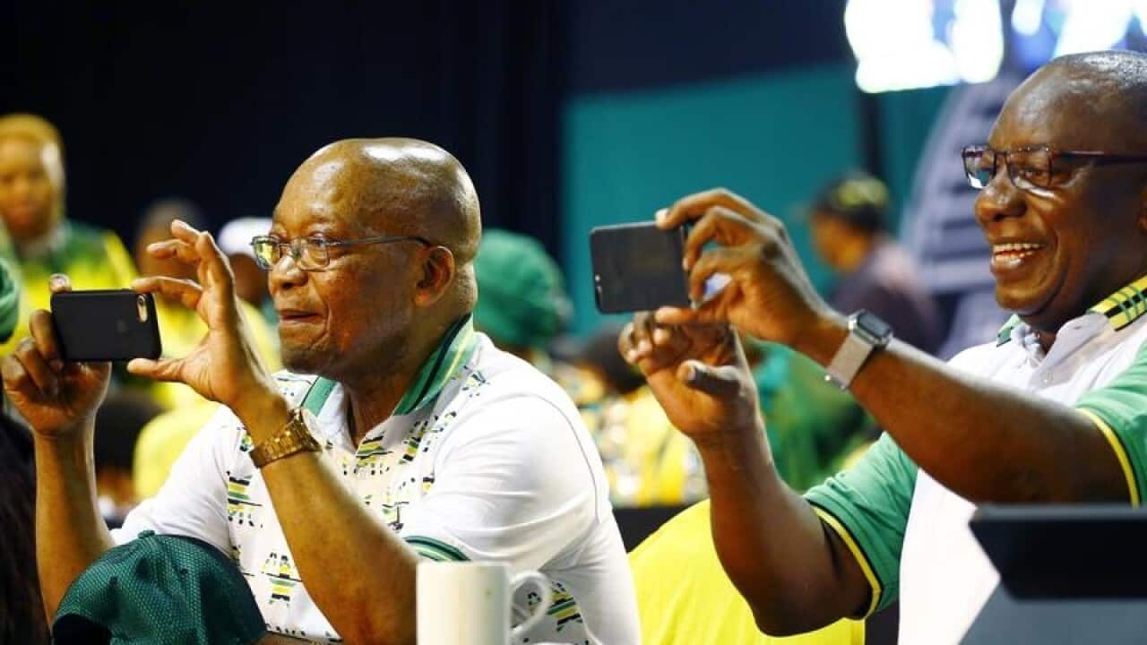 South Africa's Cyril Ramaphosa and Jacob Zuma