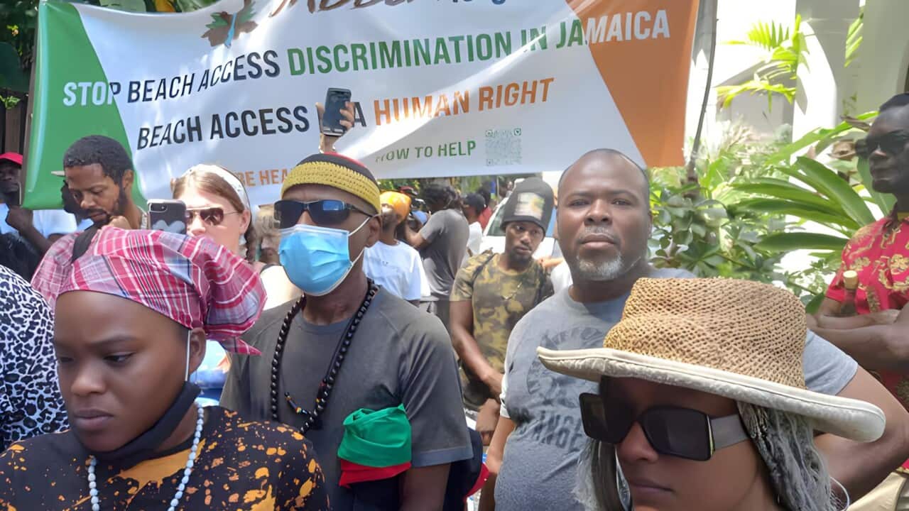 One of a number of protests to campaign for beach access rights to be legally recognised for all Jamaicans.