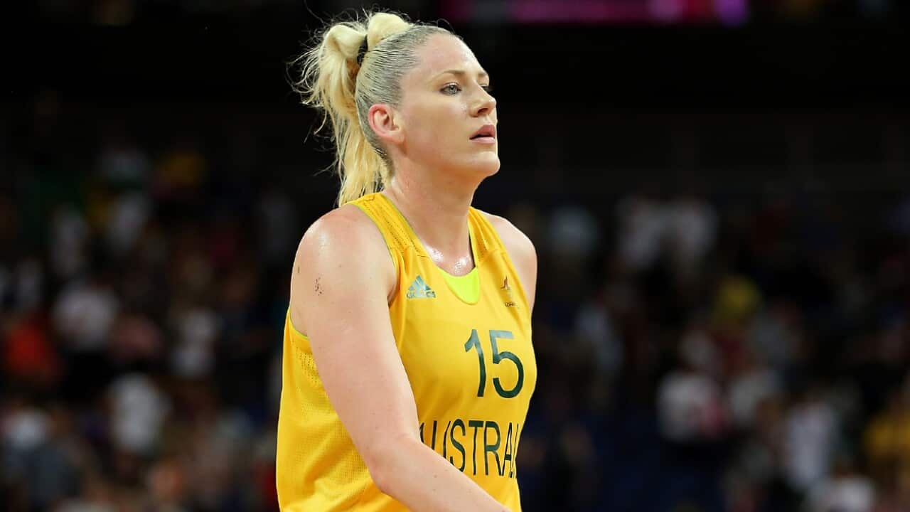 Lauren Jackson reacts after a match for Australia at the 2012 Olympics