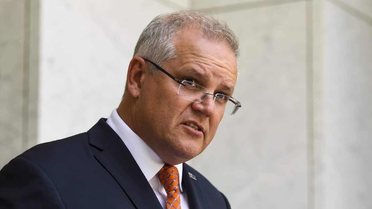 Prime Minister Scott Morrison speaks during a press conference on the federal government's bushfire response.