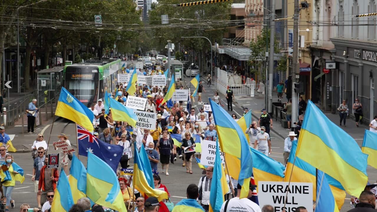 Anti-war protest in Melbourne against invasion of Ukraine, 27/02/2022.