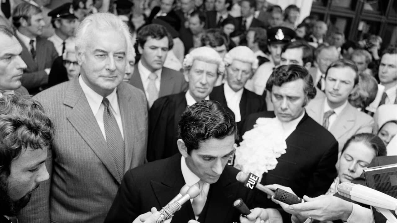 Demonstration against the Dissolution of Parliament by Sir John Kerr and support for Mr Gough Whitlam at Parliament House, 1975.