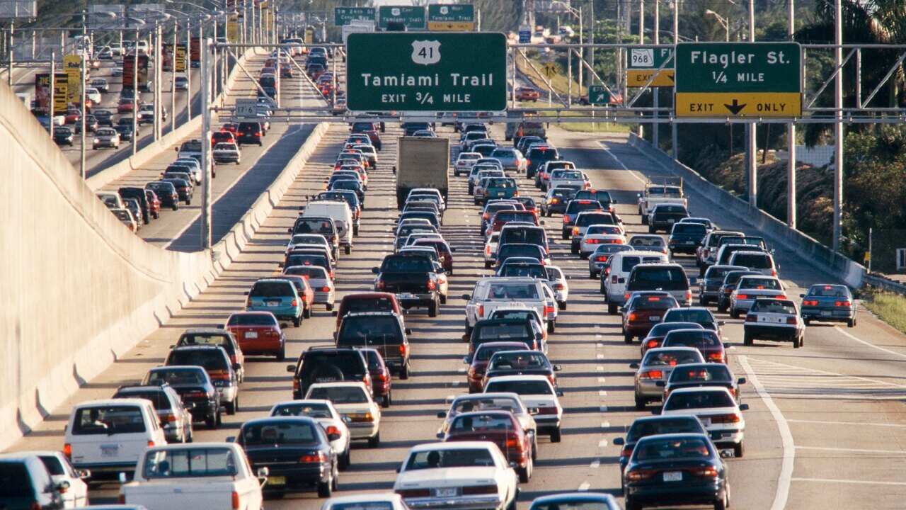 Cars on a busy freeway