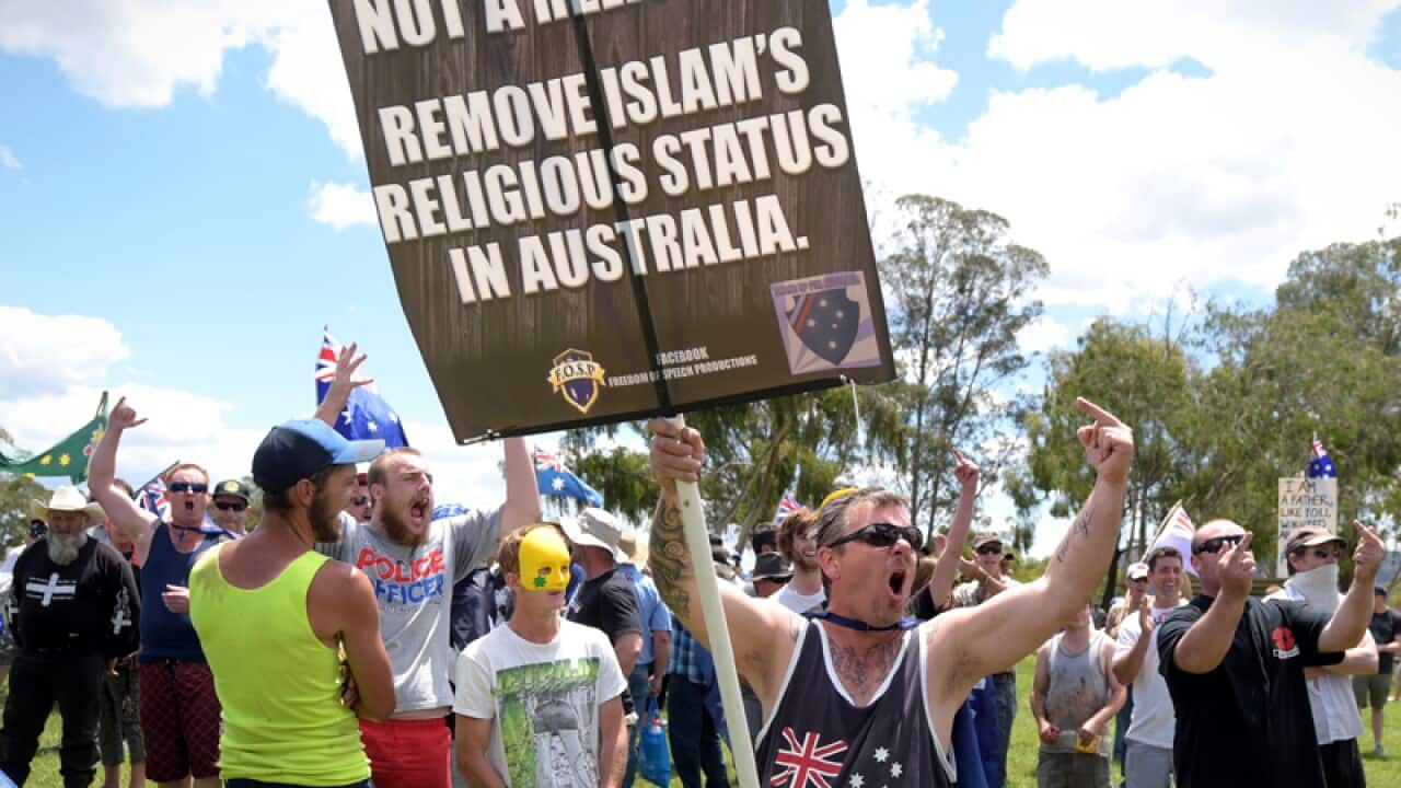 People attend an anti-Islamic Reclaim Australia