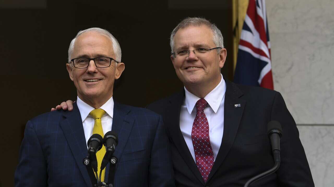 Former prime minister Malcolm Turnbull with his then Treasurer Scott Morrison.