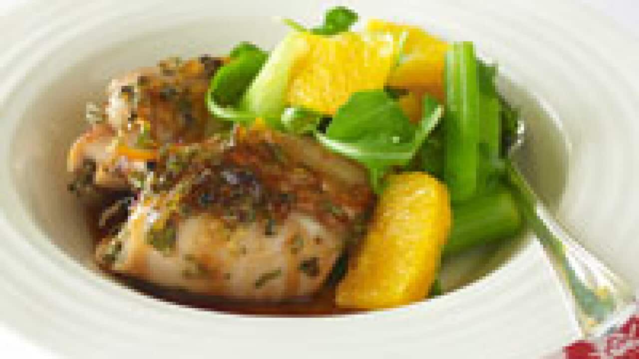 Roasted orange chicken with orange and rocket salad