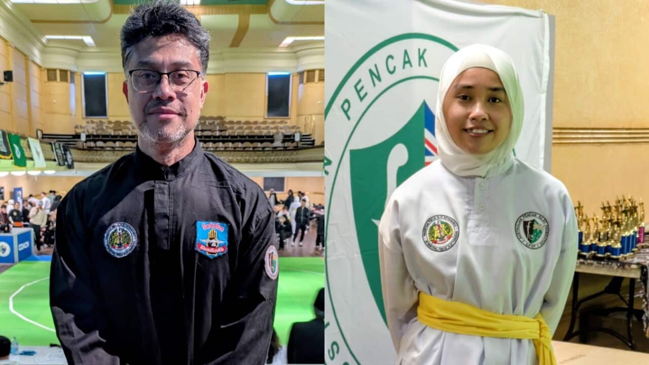 Diski Naim (L), event coordinator, and Sabrina Mohammad (R), referee and judge, at the Victorian Pencak Silat Championship 2026 in Melbourne. Source_ Anne Parisianne.jpg