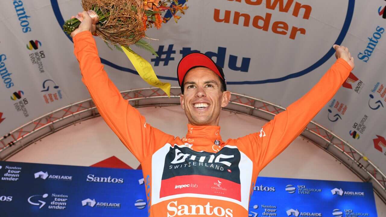 Race leader Richie Porte of team BMC Racing celebrates
