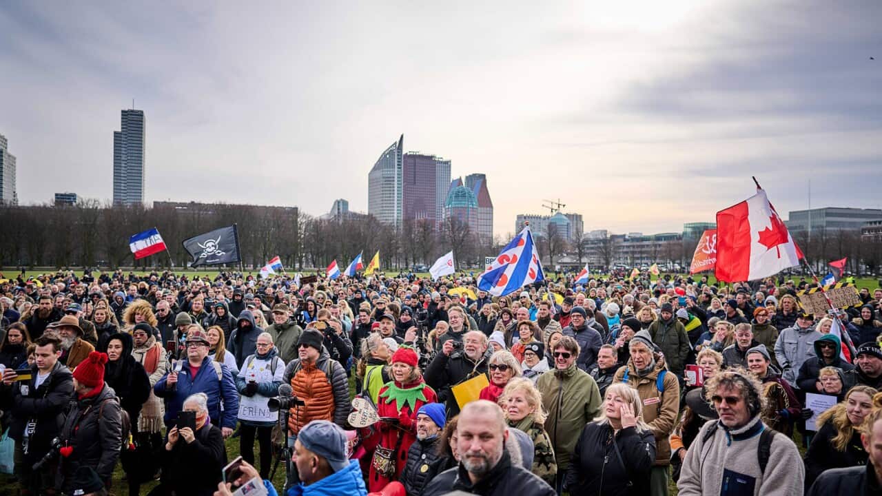 A Netherlands protest group gathers in the Hague