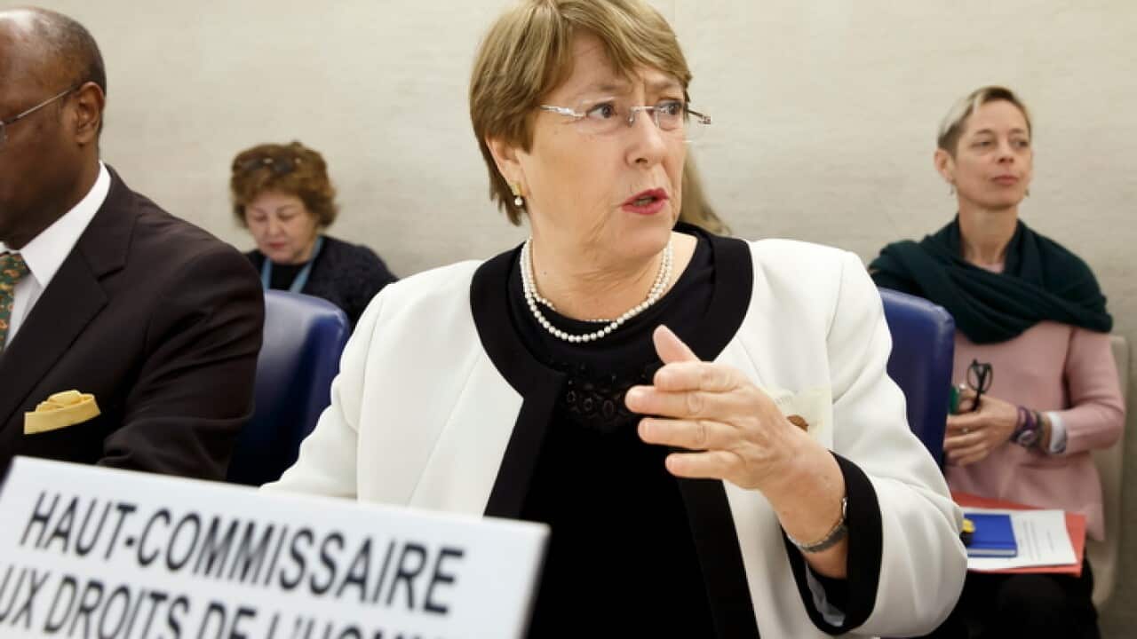 UN High Commissioner for Human Rights Michelle Bachelet at the European headquarters of the United Nations in Geneva