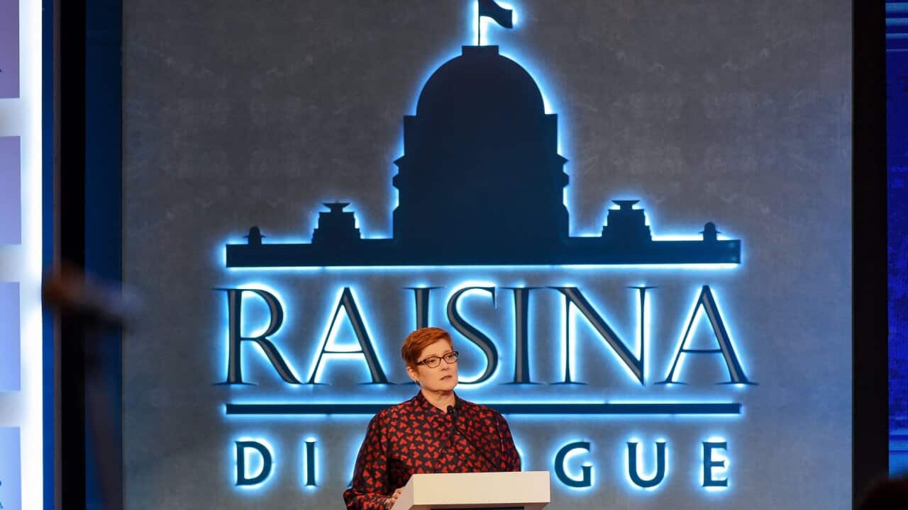 Australia's Foreign Minister Marise Payne speaks during the second day of the three-day Raisina Dialogue conference in New Delhi on January 9, 2019.