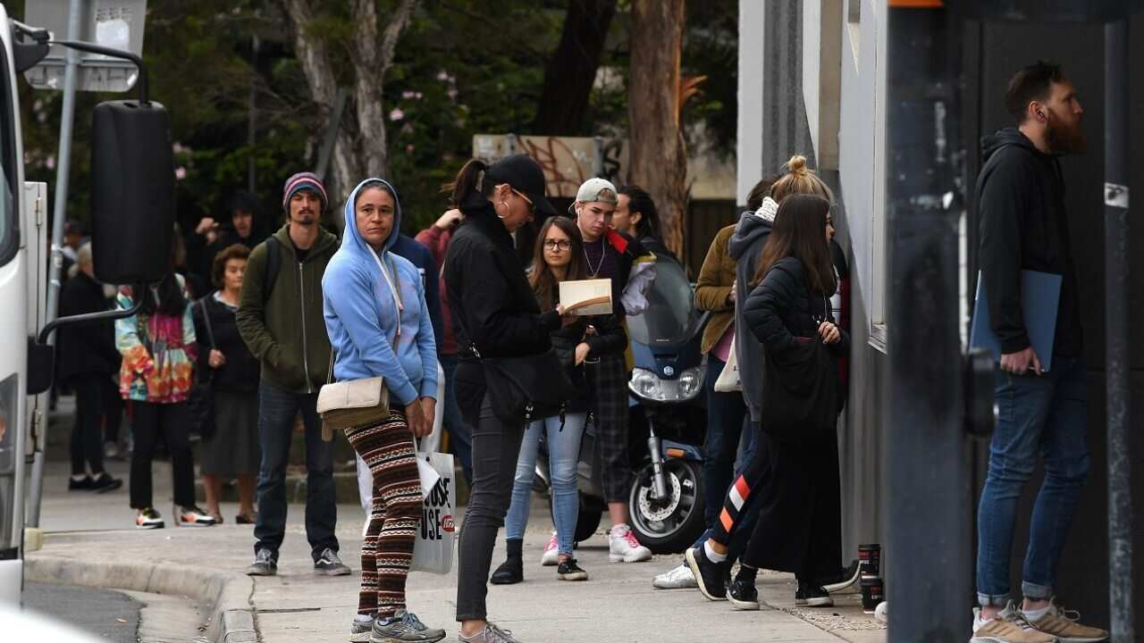 A line at a Centrelink earlier in the pandemic.