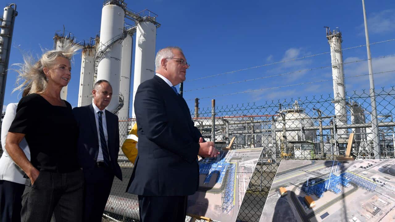 Prime Minister Scott Morrison during a visit to Geelong Oil Refinery on Day 3 of the 2022 federal election campaign, in Geelong, 60km south west of Melbourne, in the Division of Corio. Wednesday, April 13, 2022. (AAP Image/Mick Tsikas) NO ARCHIVING